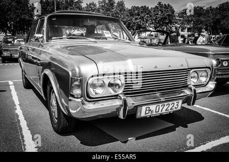 BERLIN, GERMANY - MAY 17, 2014: Large family car Ford 26M (P7b). Black and white. 27th Oldtimer Day Berlin - Brandenburg Stock Photo