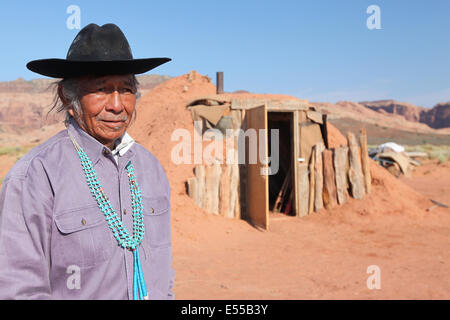 Native american man, Navajo indian, at his home in Monument Valley, USA Stock Photo