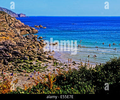 View of Saints Bay showing rocky coast, Guernsey, Channel Islands Stock Photo