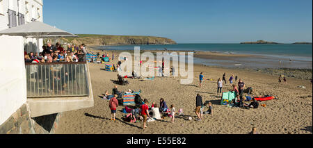UK, Wales, Gwynedd, Lleyn peninsula, Aberdaron Beach, panoramic view over the bay Stock Photo