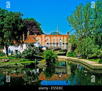 View of Pulls Ferry located on the River Wensum, Norwich, Norfolk, England, United Kingdom Stock Photo