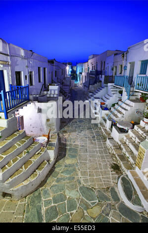 Greece, Folegandros island. The central alley in the Castle of the Hora (the capital of the island) in the 'blue' hour Stock Photo