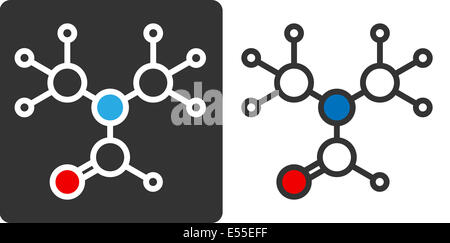 dimethylformamide (DMF) solvent molecule, flat icon style. Commonly used solvent in chemistry. Atoms shown as color-coded circle Stock Photo