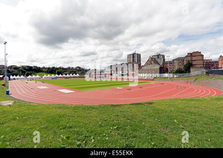 Lesser Hampden, Glasgow, Scotland UK. 21st July, 2014. Lesser Hampden used for training and warm up beside Hampden Park the venue for the Glasgow 2014 Commonwealth Games Athletics Competitions Stock Photo