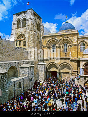 View of the Church of the Holy Sepulchre courtyard located in the Old City of Jerusalem, Israel Stock Photo