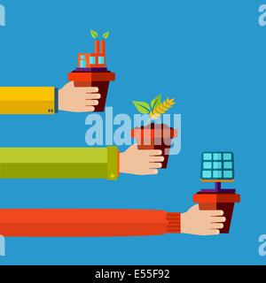 Green environment and renewable energy concept flat design illustration background. EPS10 vector file organized in layers for ea Stock Photo