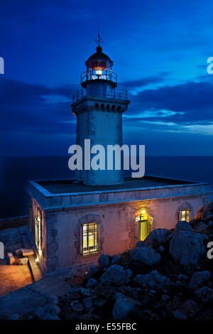 The lighthouse in Akrotainaron ('Cape Tainaron' or 'Cape Matapan') on the southernmost corner of Mani region, Peloponnese. Stock Photo