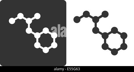 Methamphetamine (crystal meth) drug molecule, flat icon style. Nitrogen and carbon atoms shown as circles; H atoms omitted Stock Photo