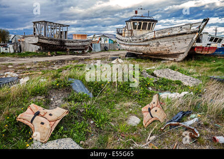 Old Boat Scrap Yard Stock Photo