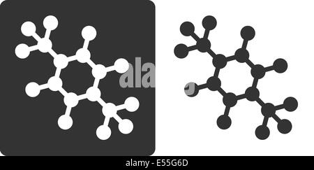 Para-xylene molecule, flat icon style. Carbon and hydrogen atoms shown as circles. Stock Photo