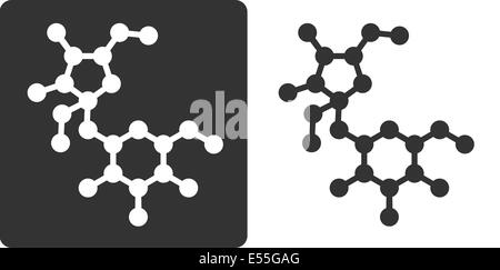 Sugar (sucrose, saccharose) molecule, flat icon style. Oxygen and carbon atoms shown as circles, hydrogen atoms omitted. Stock Photo