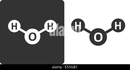 Water (H2O) molecule, flat icon style. Atoms shown as circles. Stock Photo