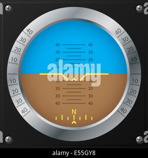 Attitude indicator design on screwed black plate for airplanes Stock Photo