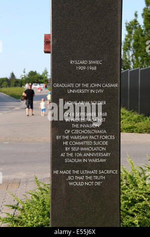 Memorial to Ryszard Siwiec at the National Stadium in Warsaw Stock Photo