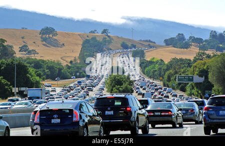commute traffic jam on highway 280 in Palo Alto California usa Stock Photo
