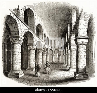 Interior of St John's Chapel in the Tower of London. Victorian woodcut engraving circa 1845. Stock Photo