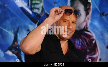 Los Angeles, California, USA. 21st July, 2014. Vin Diesel attending the Los Angeles Premiere of ''Guardians Of The Galaxy'' held at the Dolby Theatre in Hollywood, California on July 21, 2014. 2014 Credit:  D. Long/Globe Photos/ZUMA Wire/Alamy Live News Stock Photo
