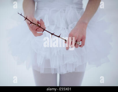 Ballerina with thorn branch in the snow Stock Photo