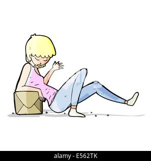 cartoon woman leaning on package box Stock Vector