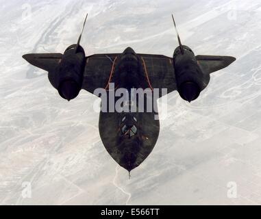 A US Air Force SR-71 Blackbird long-range strategic reconnaissance aircraft October 19, 2012. The Blackbird can travel at 2,100 mph at 80,000 feet and is capable of surveying 100,000 square miles of Earth's surface per hour. Stock Photo