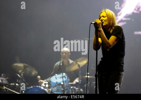 Clive Dreamer and Beth Gibbons of the British band 'Portishead' perform on July 20, 2014 at the Melt! Festival at Ferropolis 'City of Steel' peninsula in Graefenhainichen, Germany. Stock Photo