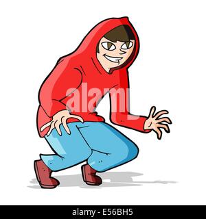 cartoon mischievous boy in hooded top Stock Vector