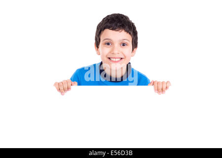 Young boy posing with a white board Stock Photo