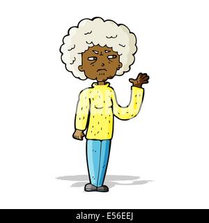 cartoon annoyed old woman waving Stock Vector