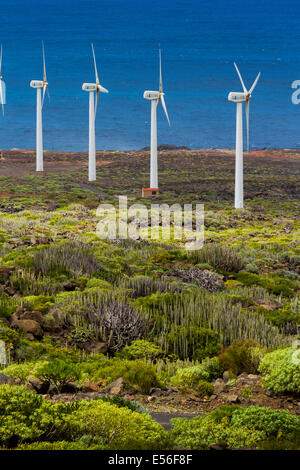 Wind turbines in Punta Teno. Tenerife, Canary Islands, Atlantic Ocean, Spain, Europe. Stock Photo