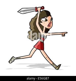 cartoon viking girl with sword Stock Vector