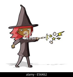 cartoon witch girl casting spell Stock Vector