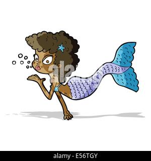 cartoon mermaid blowing kiss Stock Vector