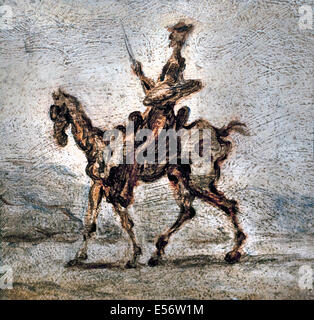 Don Quichotte a cheval - Don Quixote on horseback by Honore Daumier 1808-1879 ( Honoré-Victorin Daumier was a French painter, sculptor, and printmaker, whose many works offer commentary on the social and political life in France ) Stock Photo