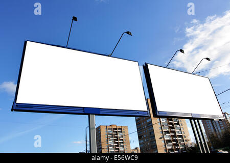 Two blank billboards on a street close up Stock Photo