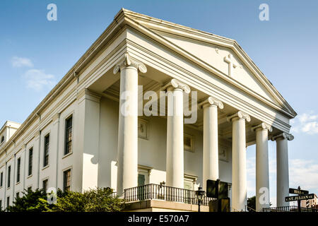 The historical, Christ Church Episcopal, founded in 1773 in Savannah, GA is impressive with it's big white Greek Revival columns Stock Photo