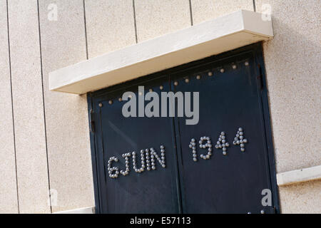 6 Juin 1944 detail on door at  Musee Du Debarquement D Day Museum in Arromanches, Normandy, France in July - 6 Jun 1944 Stock Photo