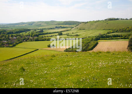 Steep chalk escarpment running westwards on the northern side of the Vale of Pewsey near Oare, Wiltshire, England Stock Photo
