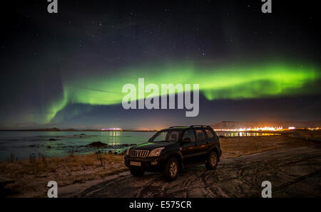 Aurora Borealis or Northern lights, Kjalarnes, Reykjavik, Iceland Stock Photo