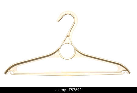 old white plastic clothes hanger isolated on white background. Stock Photo