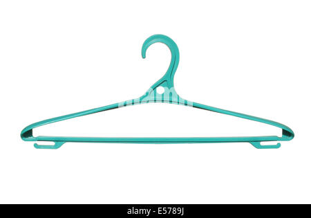 plastic clothes hanger green isolated on white background. Stock Photo