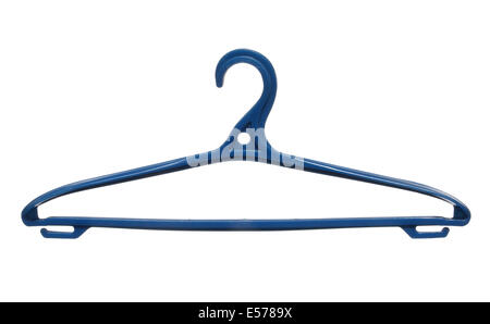 plastic clothes hanger blue isolated on white background. Stock Photo
