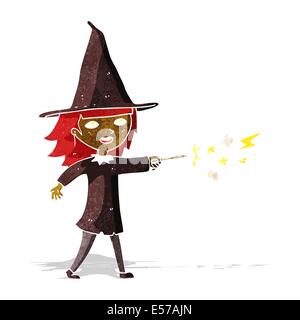 cartoon witch girl casting spell Stock Vector