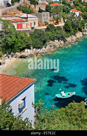 Kioni village, the most beautiful village of Ithaca (Ithaki) island, Ionian Sea, Eptanisa ('Seven Islands'), Greece. Stock Photo