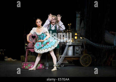 London, UK. 22nd July, 2014. English National Ballet's production of Coppelia at the London Coliseum with Erina Takahashi who plays Copelia with the character Dr Coppelius the Toy Maker Credit:  PAUL GROVER/Alamy Live News Stock Photo