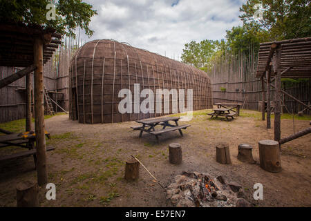 A longhouse is pictured at the Hotel-Musee in Wendake, a Huron reserve enclave within Quebec City Stock Photo