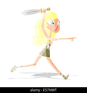 cartoon viking girl with sword Stock Vector