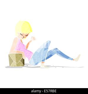 cartoon woman leaning on package box Stock Vector