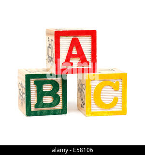 Wooden Alphabet Blocks isolated on white background Stock Photo