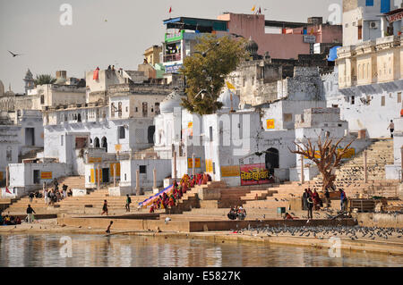 Ghats, steps to the holy lake, Pushkar, Rajasthan, India Stock Photo