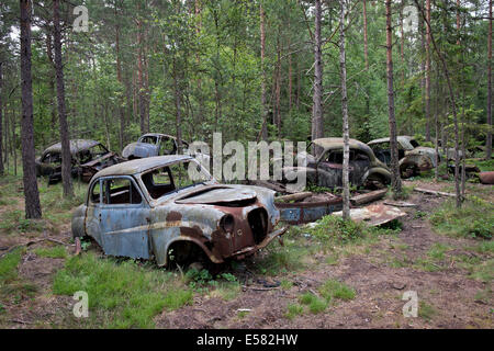 Kyrkö Mosse junkyard, Ryd, Tingsryd, Kronoberg County, Sweden Stock Photo